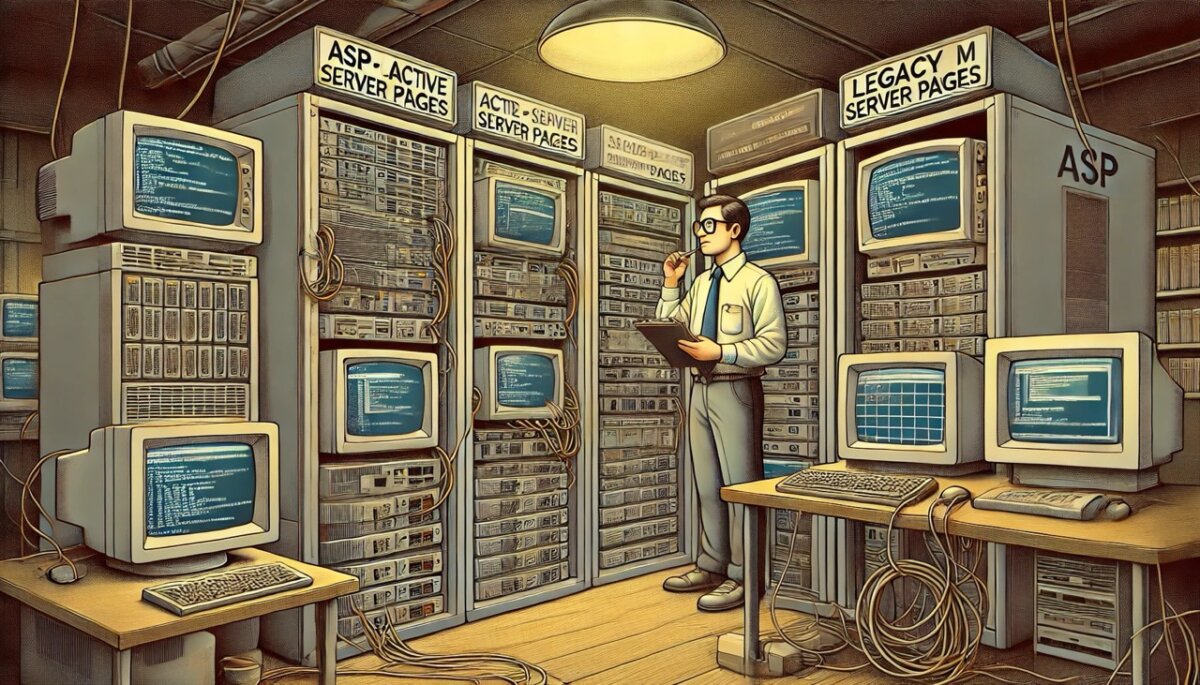 舊系統維護 old ASP (Active Server Pages) legacy system maintenance scene