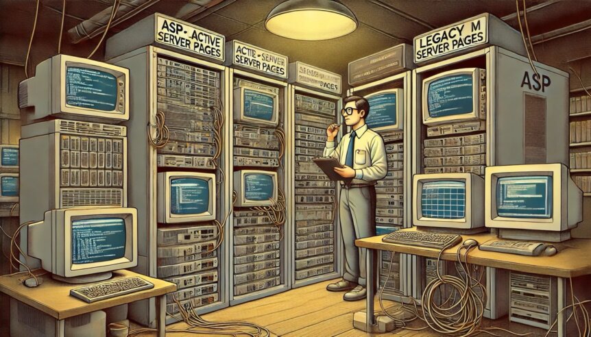 舊系統維護 old ASP (Active Server Pages) legacy system maintenance scene